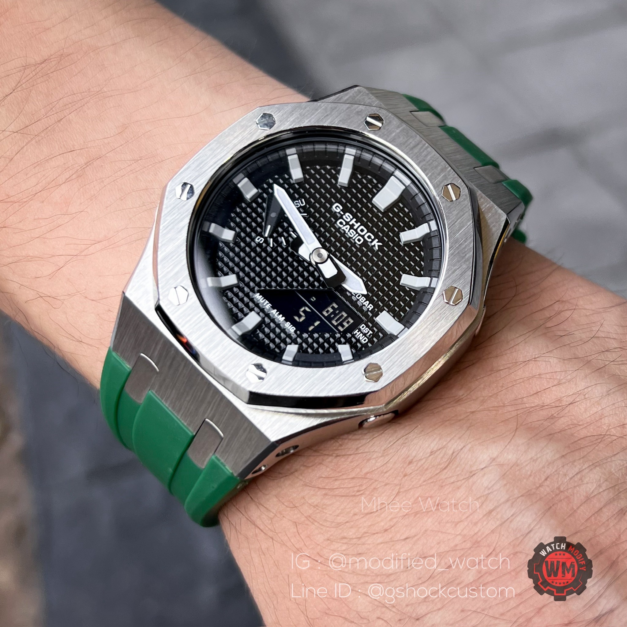 G-Shock Casioak AP Style Custom Hulk Green Rubber Strap Black Waffle Dial