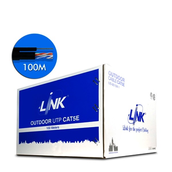 US-9015M-1 CAT 5E UTP, PE OUTDOOR w/Drop Wire (Single Jacket) Wire Cable, Bandwidth 350MHz, CMX Black Color 100 M./Reel in Box สีดำ