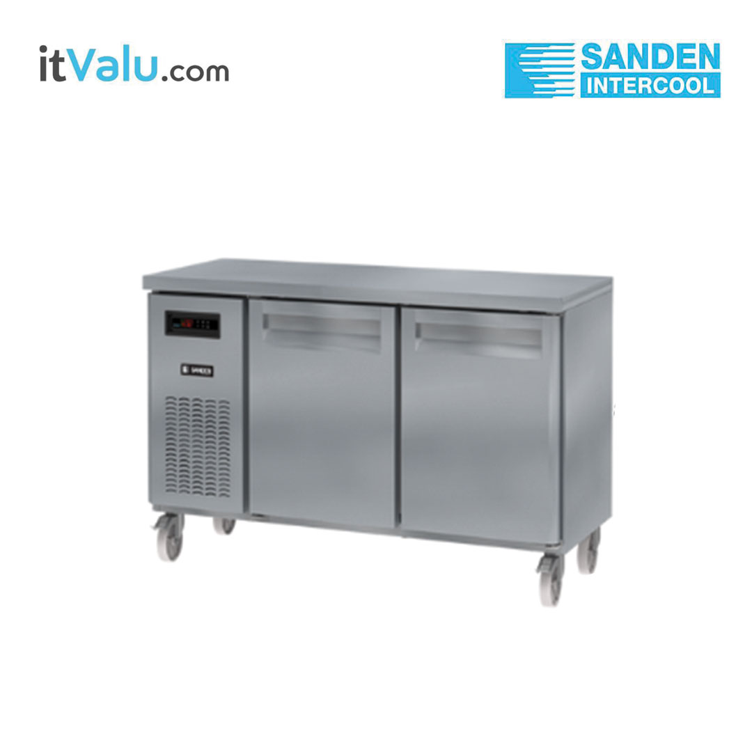 ตู้แช่เคาน์เตอร์สแตนเลส Sanden ฝาทึบ 2 ประตู แช่แข็ง รุ่น SCF3-1507AR ความจุ 425 ลิตร กว้าง 150 ซม. ลึก 75 ซม. สูง 85 ซม. รับประกันความเย็น 1 ปี รับประกันคอมเพรสเซอร์ 1 ปี