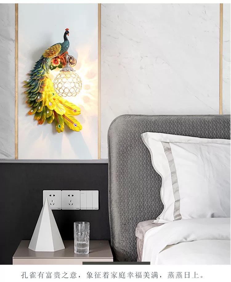 CT005A005 SOTMIA นกยูง โคมไฟ โคมไฟนกยูง โคมไฟหัวเตียง โตมไฟติดผนัง แต่งห้อง เพื่อความสวยงาม เสริมฮวงจุ้ย เสริมดวง