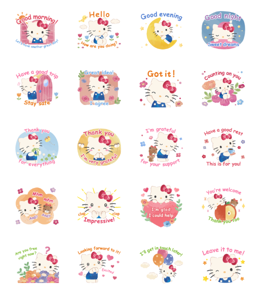 ขายสติกเกอร์ไลน์ Hello Kitty ข้อความยาวสุภาพ♪