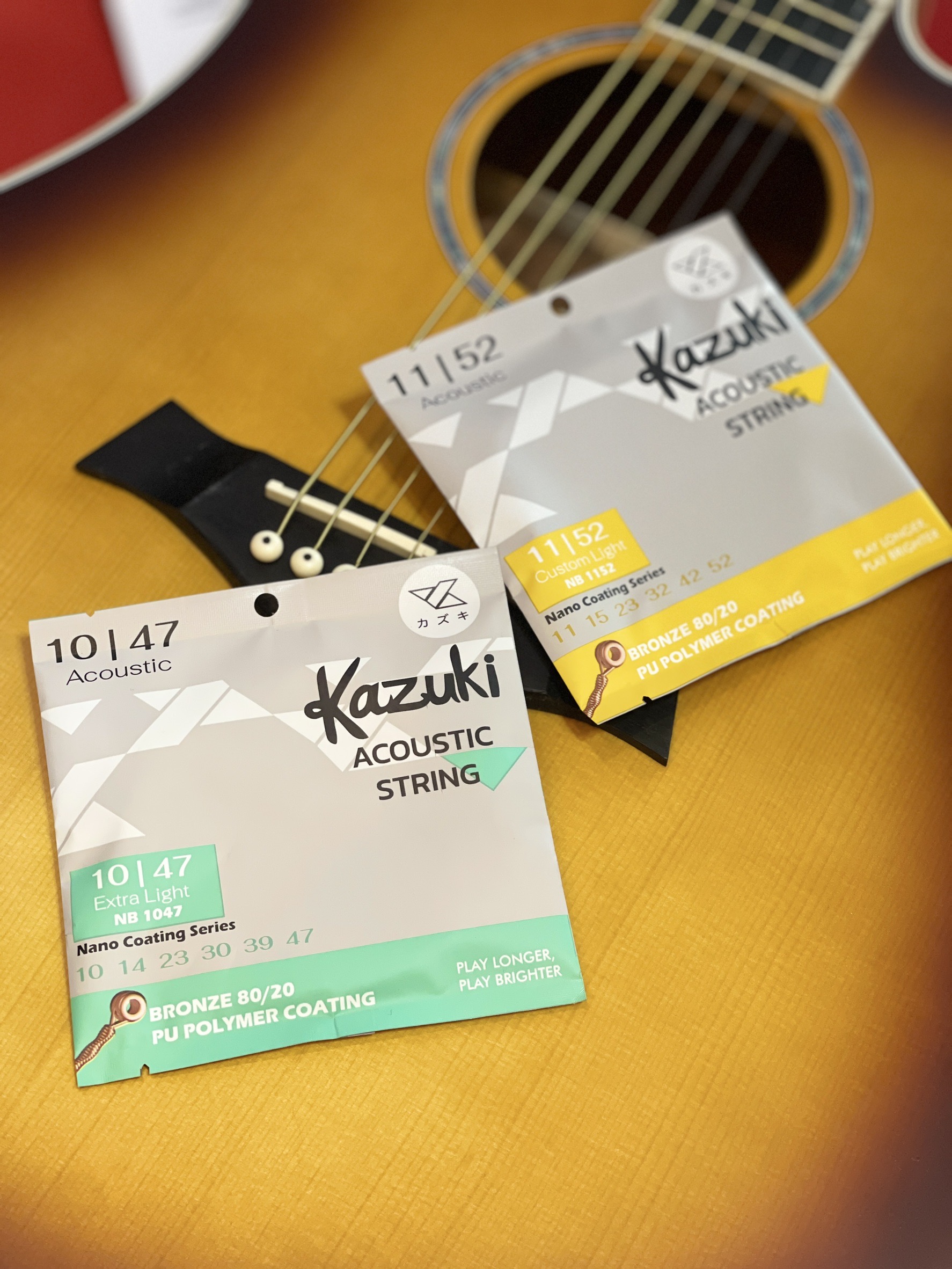 สายกีตาร์โปร่งครบชุด Kazuki Nano Coating Bronze 80/20 10-47 11-52 สายกีตาร์โปร่ง Kazuki เคลือบนาโน Acoustic Guitar Strings