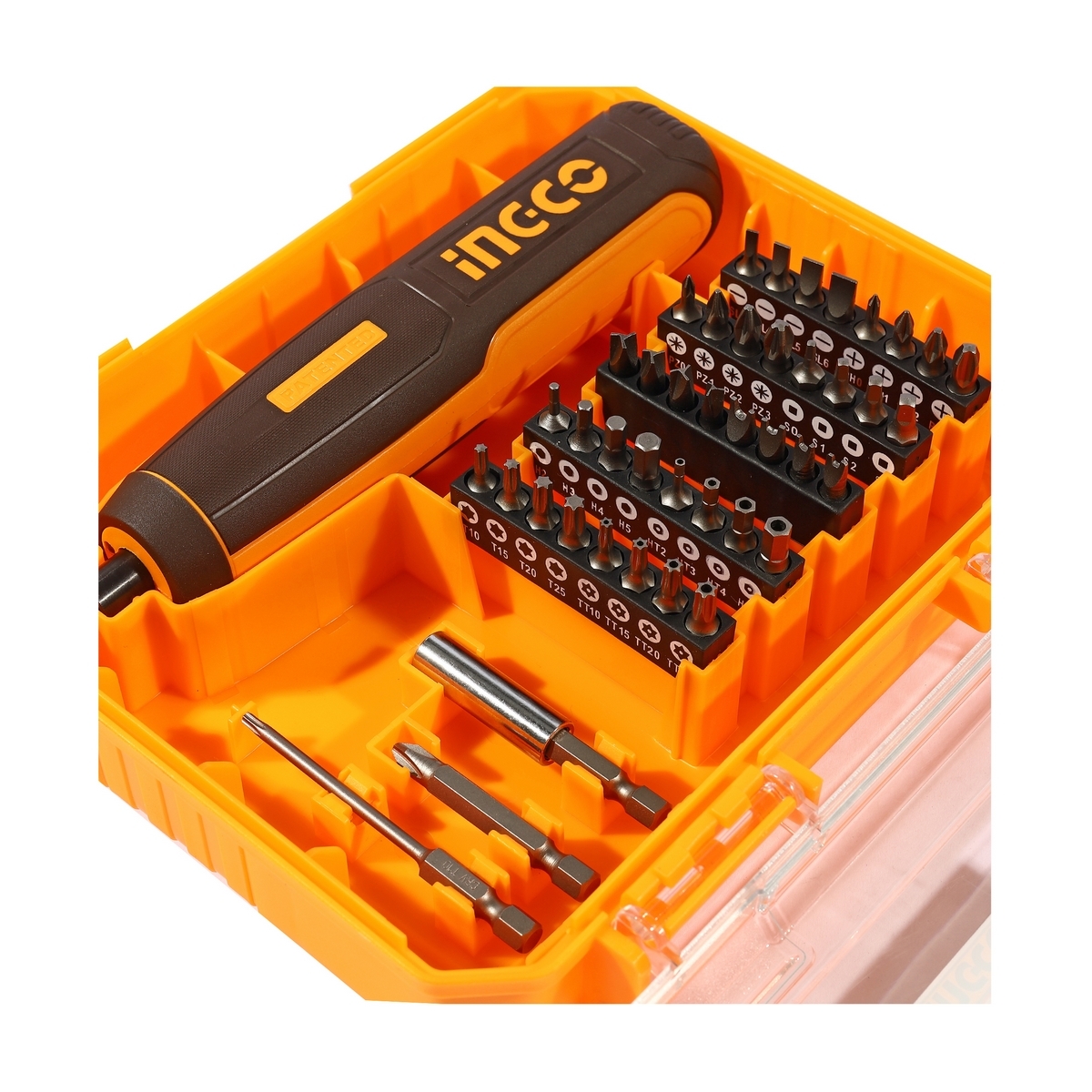 INGCO ชุดไขควงแบตเตอรี่ 4V รุ่น CSDLI04062 ดอกไขควงหกเหลี่ยม 1/4 นิ้ว ความเร็วรอม 240 RPM แรงบิดสูงสุด 5 NM (อิงโก้)