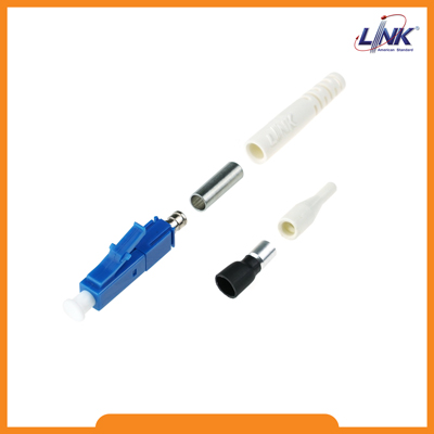 UF-0002DSM LC Duplex Singlemode, Blue, Zirconia Fiber Optic Connector, Beige Boot 0.9 mm, 3.0 mm diameter Cable
