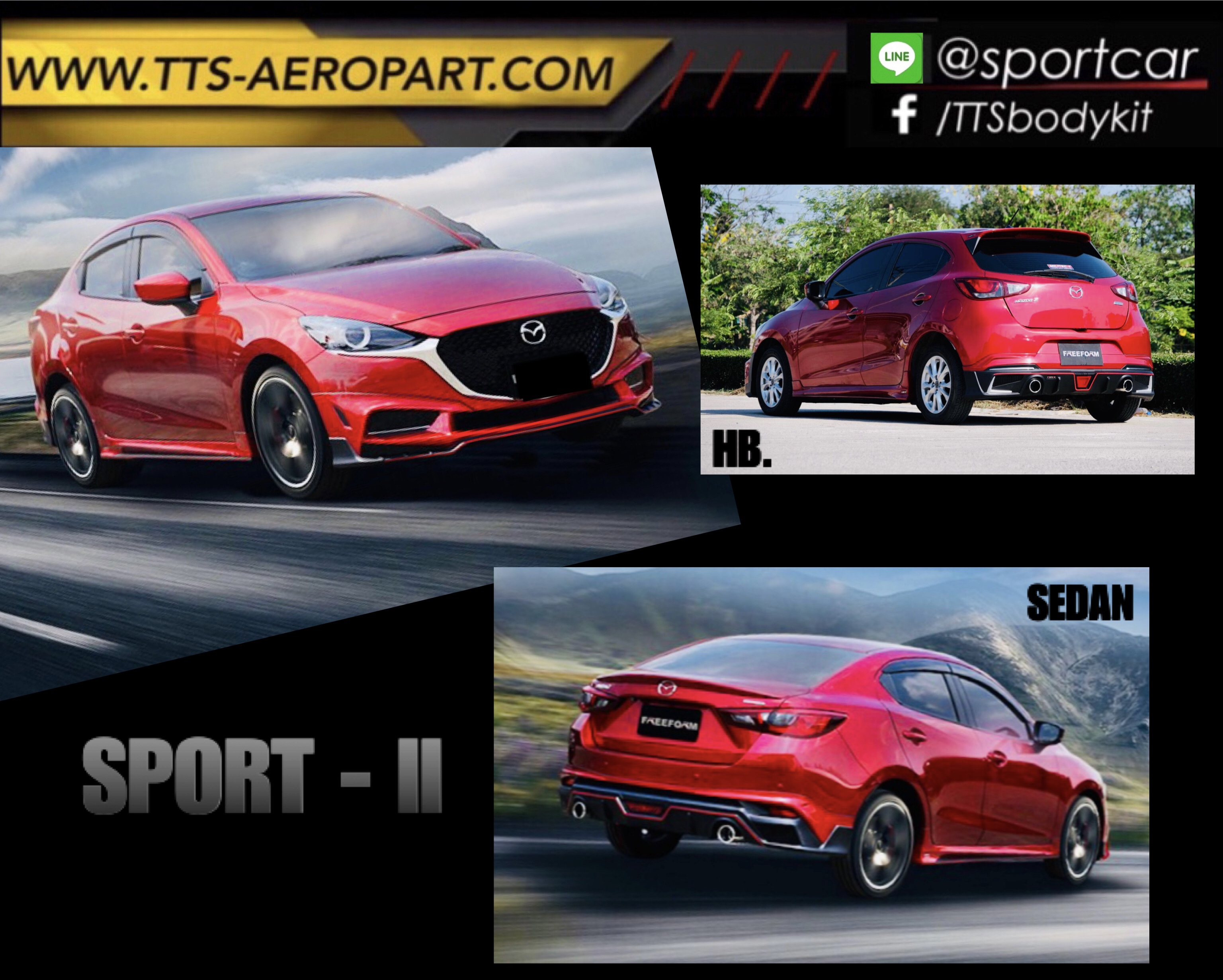 ชุดแต่งรอบคัน Mazda2 2020 2021 2022 SPORT-ll, สเกิร์ตรอบคัน Mazda2 4และ5ประตู, มาสด้า2 แต่งสวย