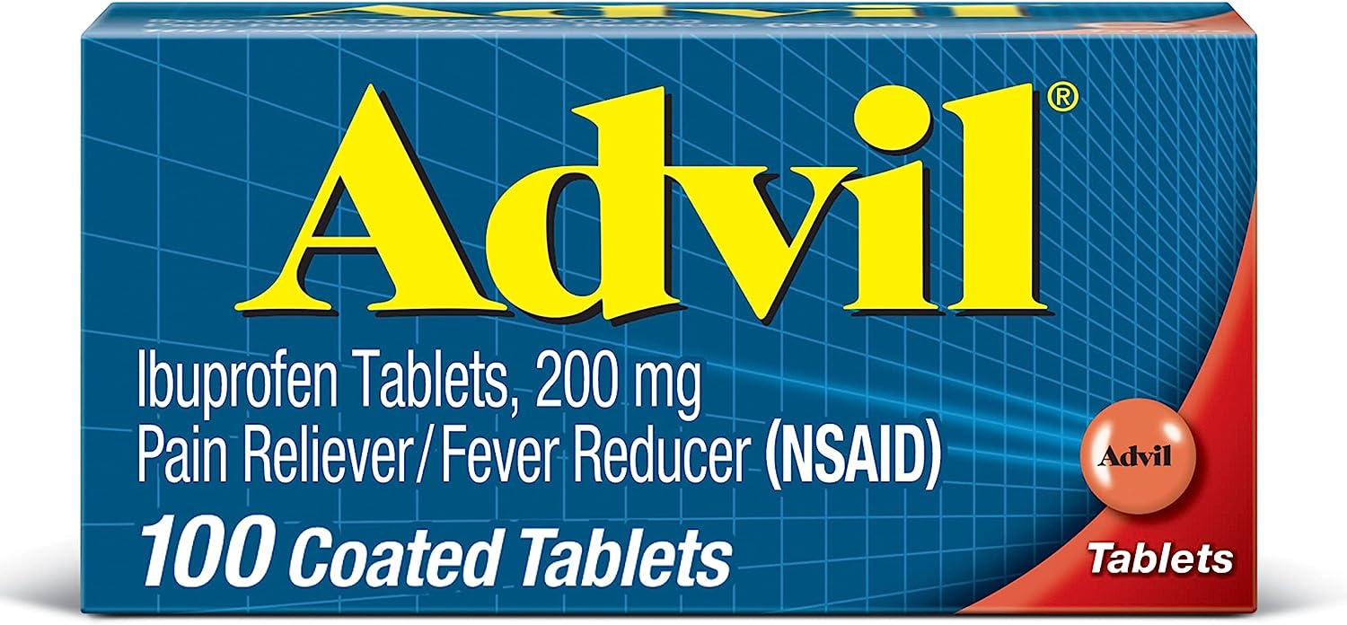 Advil Tablets Pain Reliever and Fever Reducer บรรเทาอาการปวดสำหรับอาการปวดหัว, ปวดหลัง, ปวดประจำเดือนและบรรเทาอาการปวดข้อ ขนาด 100 เม็ด สินค้าพรีออเดอร์ รอ 20 วัน
