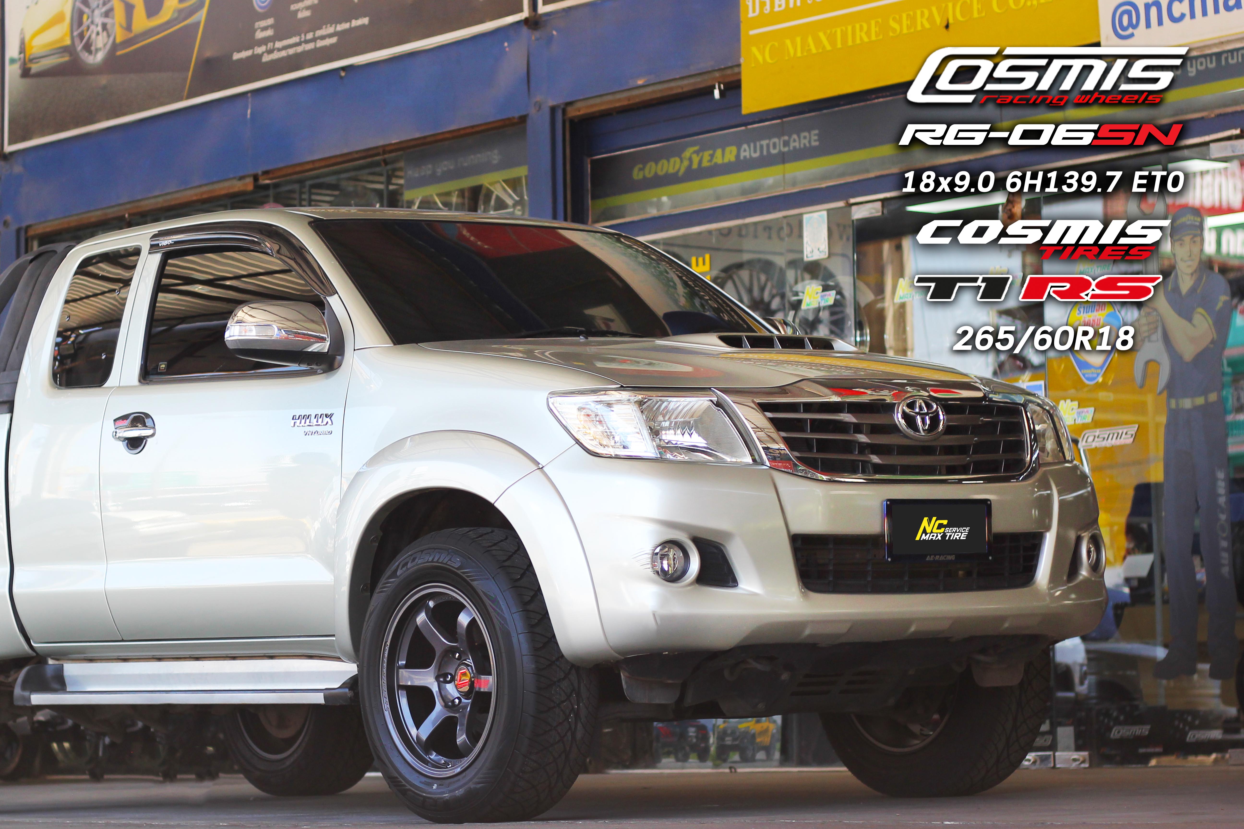 TOYOTA VIGO CHAMP / ล้อแม็กขอบ18 / Cosmis / RG-06SN / 18x9.0 6H139.7 ET0 / ล้อแม็กสีเทากัลเงาทั้งวงCNCหยอดตัวหนังสือแดงCNCตัวหนังสือที่ขอบ / T1RS / 265/60R18 / ล้อแม็กสำหรับรถกระบะ / ล้อแม็กสวยๆ / NCล้อแม็ก