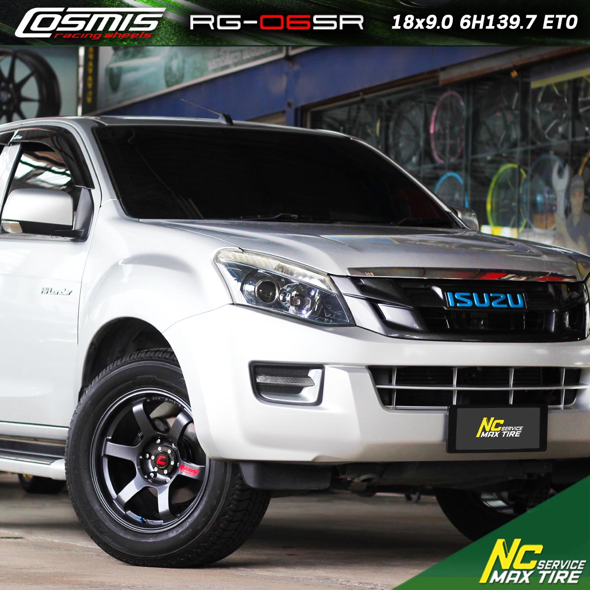 NCรีวิว.EP680 ISUZU D-MAX Cosmis : RG-06SR 18x9.0 6H139.7 ET0 ล้อแม็กสีกัลเงาหยอดแดง NCล้อแม็ก / ล้อแม็กรถกระบะ