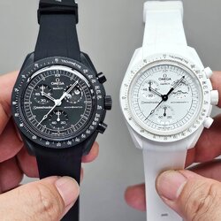 Swatch X Omega Moon Phase Limited Snoopy Black And White Color Free Premium Rubber Strap