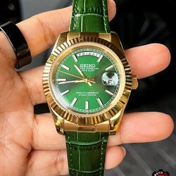 Seikomod Datejust Daydate Loki Golden Green Leather Strap