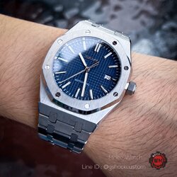 Seikomod NH35 automatic Movement Blue Waffle Dial AP Royal Oak Style Full Metal Strap