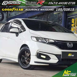 Honda Jazz / ล้อแม็กสำหรับเก๋งซิตี้คาร์ / อีโค่คาร์ / CityCar / EcoCar / ล้อแม็กขอบ15 / Cosmis / Type-R / Revolution / 15X7.0 4h100 ET35 / Goodyear / ASSURANCE MAXGUARD / 195/55R15