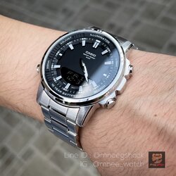 Casio Stainlessทรง G-Steel รุ่นใหม่ล่าสุด หน้าปัดบางกว่าเดิม 2ระบบ แบตเตอรี่10ปี AMW-880D-1AV