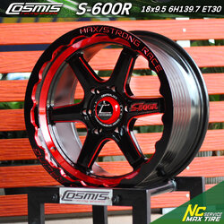 ล้อแม็กขอบ18 / Cosmis / S-600R / V.1 / 18x9.5 6H139.7 ET30 / ล้อแม็กสีดำ+ขอบเกียร์ไดร์แดง+CNCข้างก้านไดร์แดง / SUV / PPV / NC