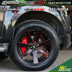 Isuzu D-max ตัวสูง / ล้อแม็กขอบ18 / Cosmis / InnerlineS4 / ล้อแม็ก7ก้านทรงใบพัด / ล้อแม็กสีดำCNCข้างก้านแดง / 18x8.5 6H139.7 ET35