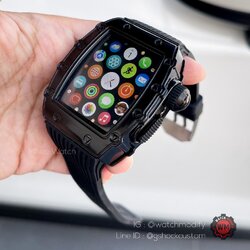 Case Apple Watch 45MM ใส่ได้ทุกseries ทรงRM Model All in Black Luxury Style Stainlessแท้ สายrubber band