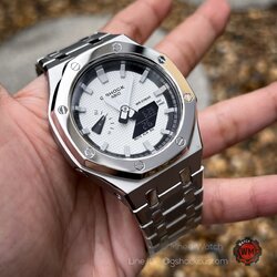 G-Shock Casioak RockStar White Waffle Dial Silver Sandblasting Strap