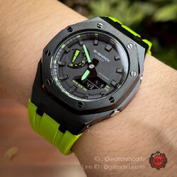 G-Shock Custom AP Style รุ่น GA-2100-1A3 ของแท้ มือ1 ใส่กรอบดำสแตนเลส สาย Aventador Green Rubber Gen3