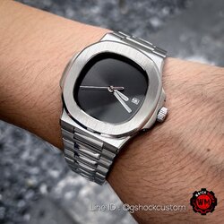 Seikomod Midnight Black Nautilus Style Full Metal Silver with Open Back Case
