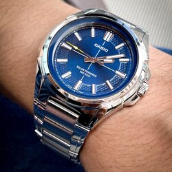 Casio Stainless Steel Solar Powered Nautilus Design Deep Blue Dial 46MM