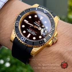 Seiko Mod Gold Black Yacht Master Prospex Dial Rubber Strap Sport Luxury Look