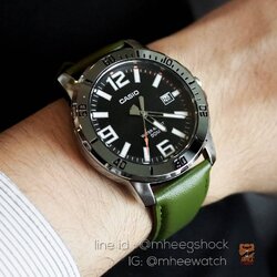 Casio Sports สายหนัง สีเขียวหน้าแพม ของแท้ 100% รับประกันศูนย์เซ็นทรัล CMG