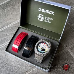 G-Shock Music Equaliser Casioak Combo Silver Set Red&Black Rubber Strap