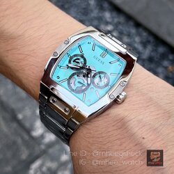 Guess Watch Stainless Silver Chronograph Tiffany Color Very Rare Item