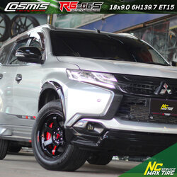 Mitsubishi Pajero Sport / ล้อแม็กขอบ18 / Cosmis / RG-06S / ล้อแม็กสีดำเงาทั้งวงหยอดหนังสือแดง / 18x9.0 6H139.7 ET15