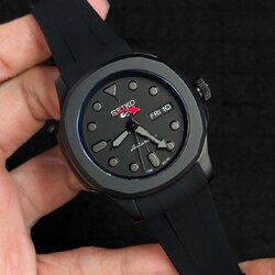 Seikomod Black PVD Steel Red Shark Rubber Strap