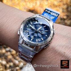 Casio Wave Ceptor Solar Chronograph Stainless Steel Bracelet with Deep Blue Dial