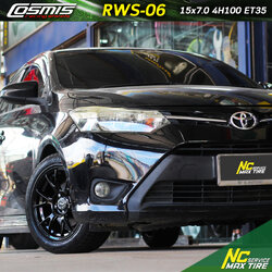 NCรีวิว.EP678 TOYOTA VIOS COSMIS : RWS-06 สเปค : 15x7.0 4H100 ET35 ล้อแม็กสีดำเงาทั้งวง NCล้อแม้ก