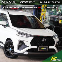 TOYOTA VELOZ / ล้อแม็กขอบ18 / Cosmis / NAYA / EVEREST-II / 18x8.0 5H100 ET42 / ล้อแม็กสีดำเงาทั้งวงCNCมิลลิ่งข้างก้าน / Cosmis Tire / Performance S1 / 225/45ZR18 / NCล้อแม็ก