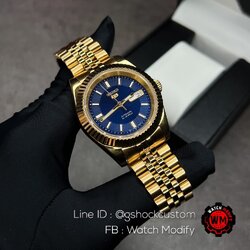 SeikoMod 5Sport Rare Item Yellow Gold Datejust Blue Dial Jubilee Strap
