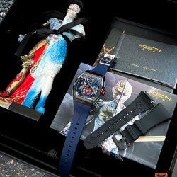 ROSDN x S-WUKONG Red Blue Dial Special Edition Automatic Skeleton Tonneau Case 2Rubber Strap