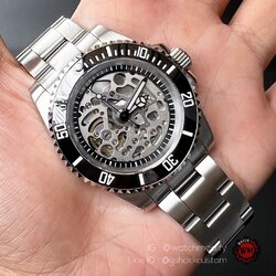 Seikomod Black Sub Skeleton Open Case Sapphire Glass Automatic Movement NH70A