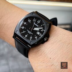 Casio New Arrivals Stainless Case PVD Black Bell&Ross Style Leather Strap