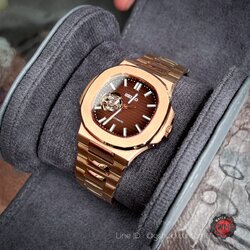 Seikomod Open Heart Brown Sunburst Dial Open Back Case Rosegold Nautilus Style