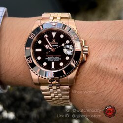 Seiko Modding Black Rosegold Date Submarine with Rosegold Jubilee 904L best quality Stainless Steel Strap