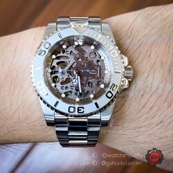 SEIKO Modified Yacht Master Blue Hand Skeleton Open Back Case Sapphire Glass Automatic Movement NH70A