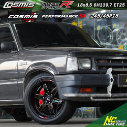 Mazda / Fighter / 90's / ล้อแม็กขอบ18 / Cosmis / Type-R / Revolution / 18x8.5 6H139.7 ET25 / ล้อแม็กสีดำ+CNCข้างก้านไดร์ทอง / Performance S1 / 245/45R18