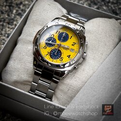 SEIKO Chronograph Japan Set Wolverine Yellow Dial Stainless Steel Quartz Men's Watch New in Box