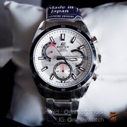 นาฬิกา คาสิโอ้ Edifice Steel หน้าปัดขาว จอ Chronograph ของแท้ 100% ประกันศูนย์
