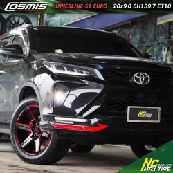 TOYOTA FORTUNER / ล้อแม็ก / ล้อแม็กขอบ20 / Cosmis / Innerline S1 Euro / ล้อแม็กยอดนิยม / 20x9.0 6H139.7 ET+10 / ล้อแม็กสีดำCNCข้างก้านแดงขอบเพลทแดง / ล้อแม็กสำหรับกระบะจัวสูง / ล้อแม็กPPV / NCล้อแม็ก