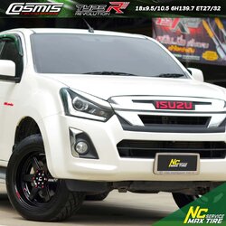 NCชลรีวิว.EP295 ISUZU D-MAX Cosmis : TYPE-R REVOLUTION 18x9.5 6H139.7 ET27 / 18x10.5 6H139.7 ET32 ล้อแม็กสีดำด้านCNCตัวหนังสือ น็อตล้อ AVIRAX TypeR_Siries