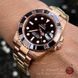 Seiko Modding Black Rosegold Date Submarine with Rosegold Oyster Stainless Steel Strap