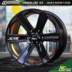 ล้อแม็กขอบ18 / Cosmis / Innerline S3 / 18X8.5 6H139.7 ET25 / ล้อแม็กสีดำเส้นใต้ท้องสีทอง CNCข้างก้าน ตัวหนังสือ ขอบติดเคฟล่าแท้ / ล้อแม็กสำหรับรถกระบะตัวสูง / SUV / PPV / ล้อแม็กสวยๆ / NC