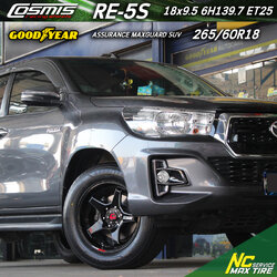 Toyota Hilux Revo / ล้อแม็กขอบ18 / Cosmis / RE-5S / 18x9.5 6H139.7 ET25 / ล้อแม็กสีดำ+CNCข้างก้าน+เพลท / Goodyear / Assurance Maxguard SUV / 265/50R18