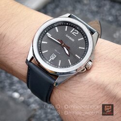 นาฬิกาคาสิโอ Date Steel สายหนังเทา ของแท้ ประกันศูนย์