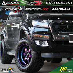 FORD RANGER / Cosmis / Type-G Racing / ล้อแม็กรถกระบะ / 18x10.5 6H139.7 ET25 / ล้อแม็กสีน้ำเงินเฉดพาวเวอร์+CNCตัวหนังสือ / Custom Color / Cosmis Raptor AT / 285/60R18 / NC